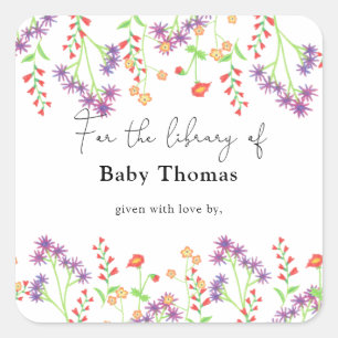 Sticker Carré Fleur sauvage - Baby shower, livres pour bébé