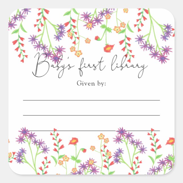 Sticker Carré Fleur sauvage - Baby shower, livres pour bébé (Devant)