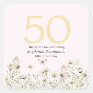 Sticker Carré Fleur sauvage blanc de femme simple 50e anniversai