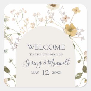 Sticker Carré Fleur sauvage de printemps   Bienvenue au Mariage 