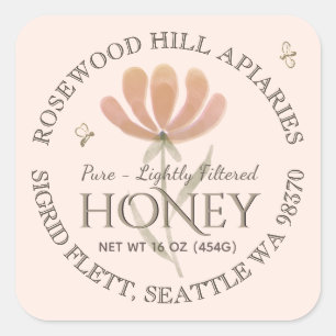 Sticker Carré Fleur sauvage et abeilles Légèrement filtré Miel s