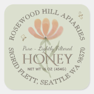 Sticker Carré Fleur sauvage et abeilles Légèrement filtré Sage d