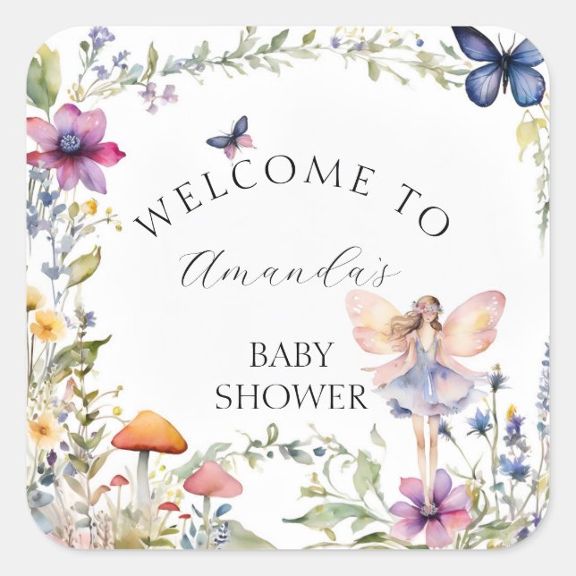 Sticker Carré Fleur sauvage Fairy Garden Papillon Bébé Fille Dou (Devant)