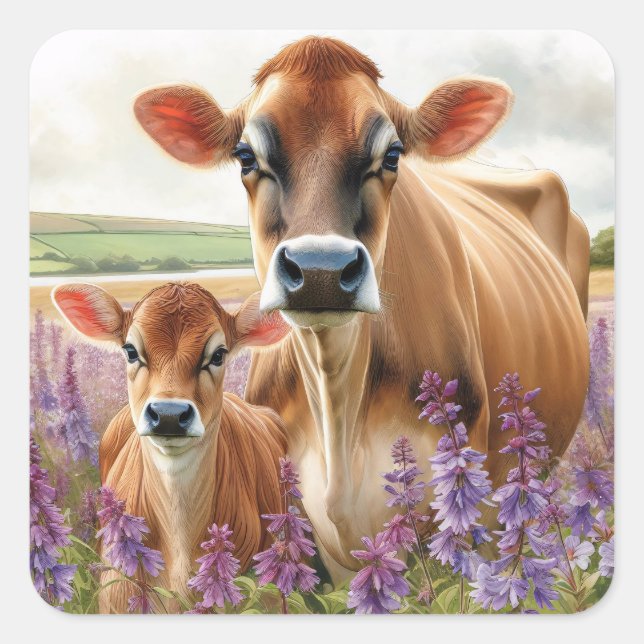 Sticker Carré Fleur sauvage Jersey Cow et Calf (Devant)