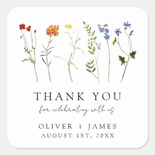 Sticker Carré Fleur sauvage LGBT Gay pride Floral Mariage Merci