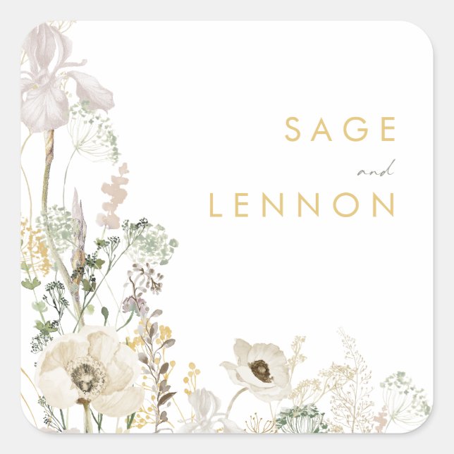 Sticker Carré Fleur sauvage lunaire  lunettes Mariage enveloppes (Devant)