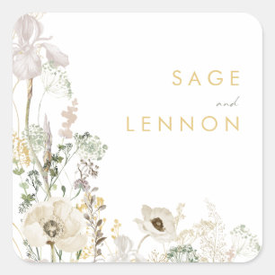 Sticker Carré Fleur sauvage lunaire  lunettes Mariage enveloppes
