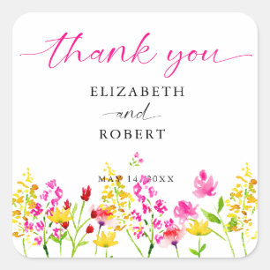 Sticker Carré Fleur sauvage Mariage Floral Script Élégant printe