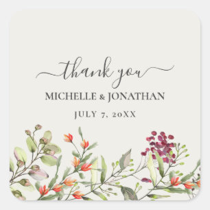 Sticker Carré Fleur sauvage Meadow Ecru Mariage Merci Faveurs
