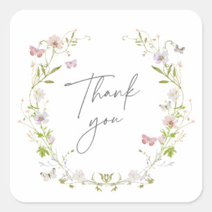 Sticker Carré Fleur sauvage Papillon Merci de couronne