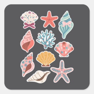 Sticker Carré Fleur sauvage Seashell Clam Summer Vibes Floral Be