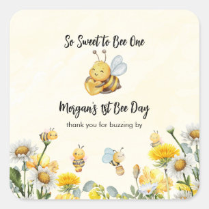 Sticker Carré Fleur sauvage So Sweet Bee One 1st Bee Day Anniver