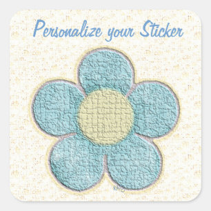 Sticker Carré Fleur texturée bleue