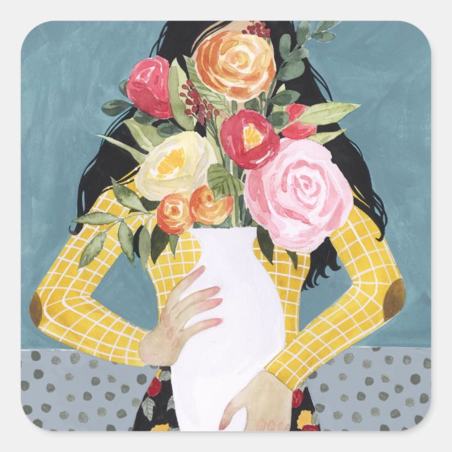 Sticker Carré Fleur Vase fille (Devant)