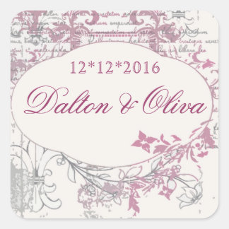 Sticker Carré Fleur Vintage rose Florale Économisez Le Mariage D