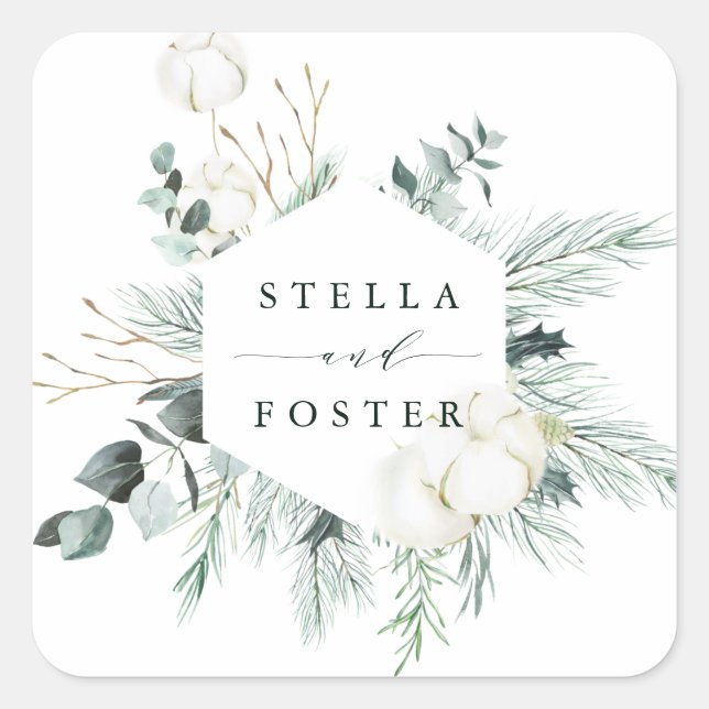 Sticker Carré Fleurs à feuillage persistant et coton Elégant Mar (Devant)