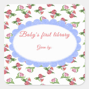 Sticker Carré Fleurs aquarelle vintage Première bibliothèque de