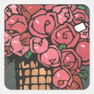 Sticker Carré Fleurs Art Déco Vintage, Roses de Jardin Roses