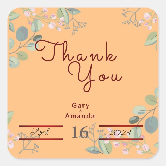 Sticker Carré Fleurs avec feuilles     (Devant)