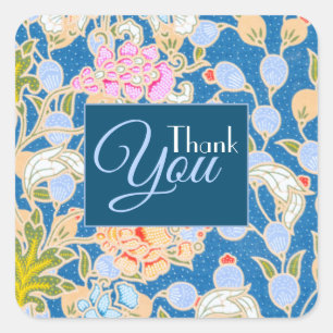 Sticker Carré Fleurs Batik Arrière - plan bleu Merci