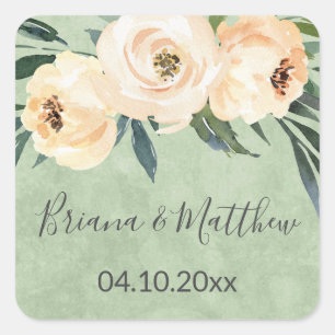 Sticker Carré Fleurs Beige Faveurs de Mariage Vertes