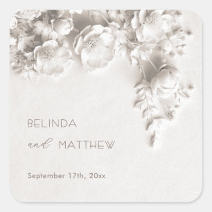 Sticker Carré Fleurs blanches 3D Roses Mariage minimaliste 