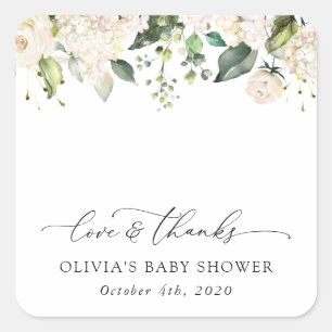 Sticker Carré Fleurs blanches, Fleurs de crème, Boho, Baby showe