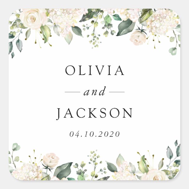 Sticker Carré Fleurs blanches, Fleurs de crème, Verdure, Mariage (Devant)