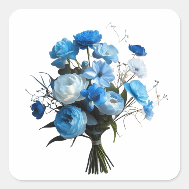 Sticker Carré Fleurs bleues et blanches (Devant)