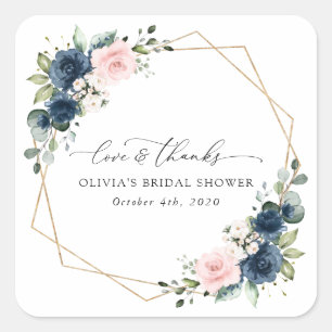 Sticker Carré Fleurs Bleues Marine, Fleurs Roses, Fête des marié