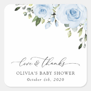 Sticker Carré Fleurs bleues poussiéreuses, Verdure, Boho, Baby s