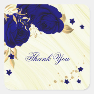 Sticker Carré fleurs bleues royales & or marbre feuille