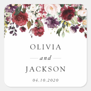 Sticker Carré Fleurs Bourgogne, Fleurs roses, Verdure, Mariage