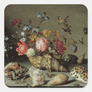 Sticker Carré Fleurs, coquilles et insectes Balthasar van der As