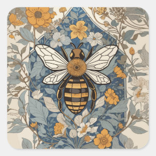Sticker Carré Fleurs d'abeilles vintages et sauvages