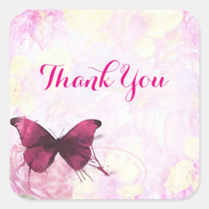 Sticker Carré Fleurs d'aquarelle avec Merci papillon