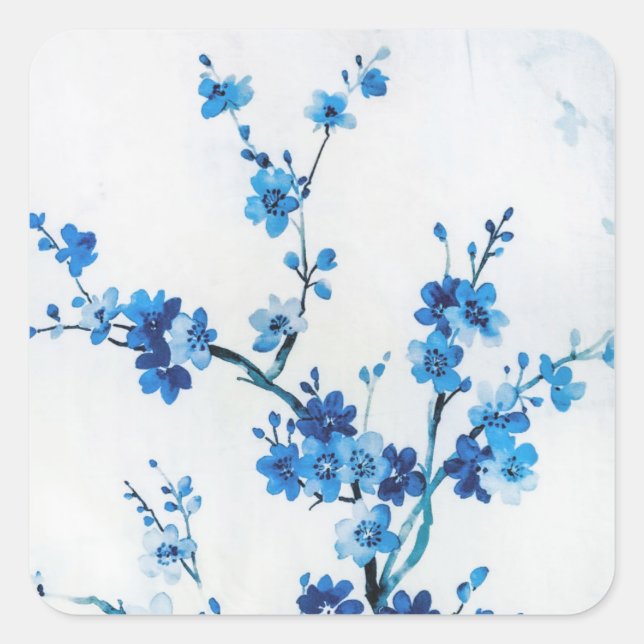 Sticker Carré Fleurs d'Aquarelle Bleue Delicate Belle (Devant)