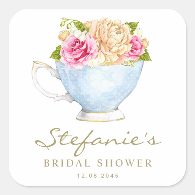 Sticker Carré Fleurs d'aquarelle dans la Fête des mariées Teacup (Devant)