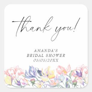 Sticker Carré Fleurs d'aquarelle - merci douche nuptiale