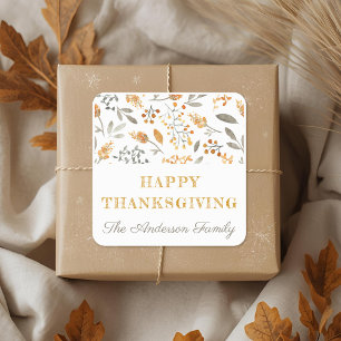 Sticker Carré Fleurs d'automne et baies Joyeux Thanksgiving