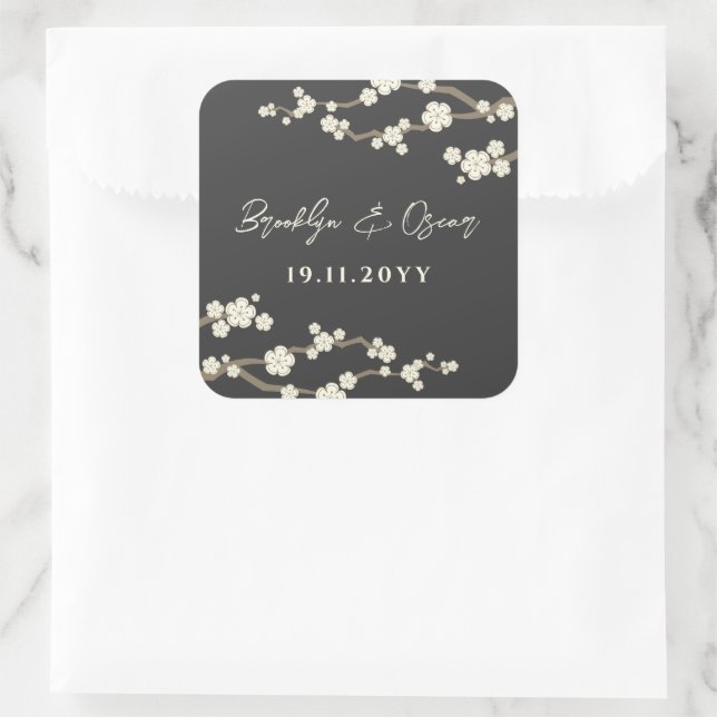 Sticker Carré Fleurs de cerisier crème Mariage Sakura blanc (Sac)