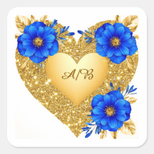 Sticker Carré 🌸 Fleurs de cœur pailletées Décoration de mariage