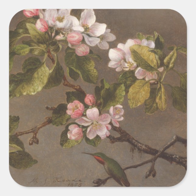 Sticker Carré Fleurs de colibri et de pomme (Devant)