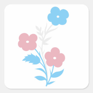Sticker Carré Fleurs de Drapeau Trans subtiles