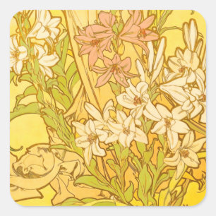 Sticker Carré Fleurs de lys Art nouveau d'Alphonse Mucha