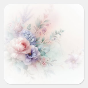 Sticker Carré Fleurs de mariage à l'aquarelle Ajoutez votre text
