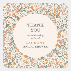 Sticker Carré Fleurs de mariage champêtre Merci