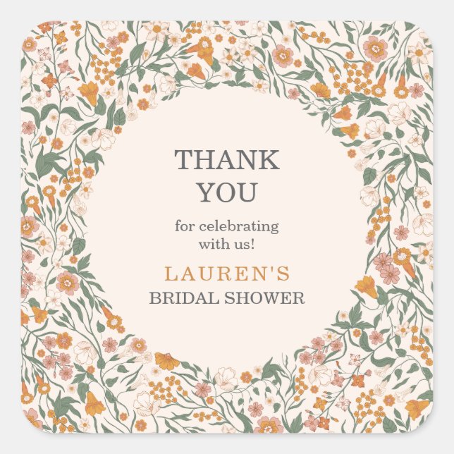Sticker Carré Fleurs de mariage champêtre Merci (Devant)
