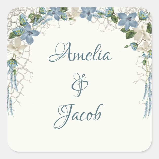 Sticker Carré Fleurs de mariage dans un filet floral nautique (Devant)