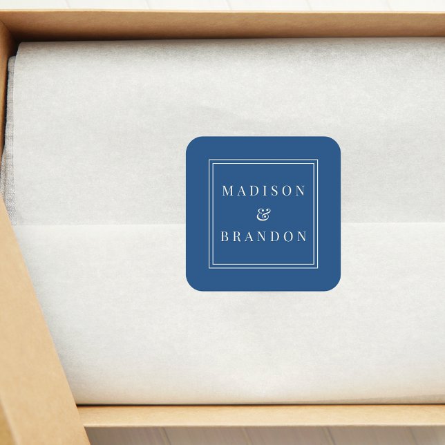 Sticker Carré Fleurs de mariage du milieu du siècle | Bleu (Créateur téléchargé)